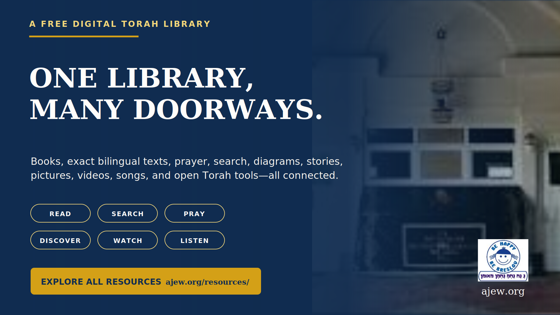 One Library, Many Doorways — explore books, bilingual texts, prayer, search, media, and open Torah tools